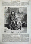 Original Old Antique Print 1863 Long Sermon Woman Child Sleeping Church Roberts