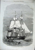 Old Antique Print 1863 H. M. Steam-Corvette Racoon Guns Sailing Ship Boat 19th