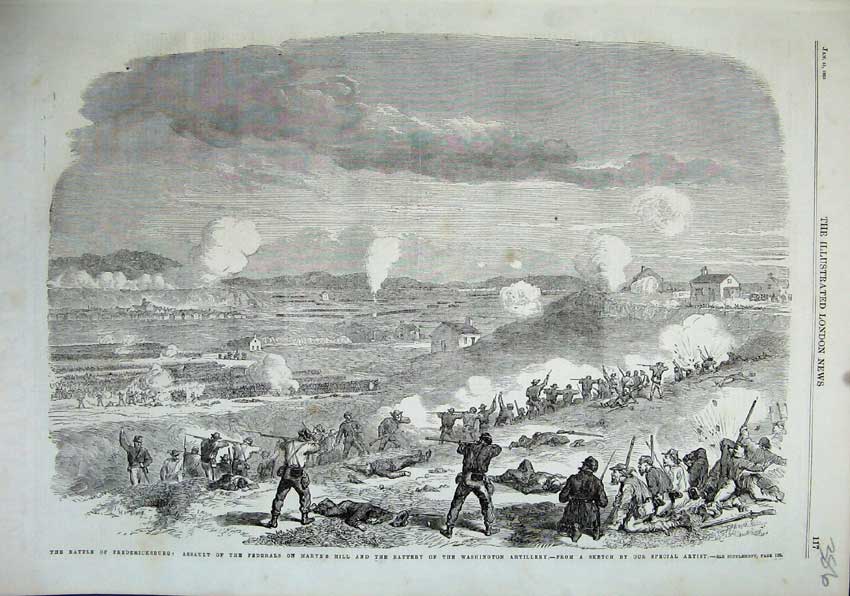 Old Antique Print 1863 Battle Fredericksburg Federals Marye'S Hill Rifles 19th