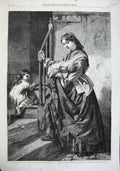 Old Antique Print 1863 Stairs Woman Child Baby Bedtime Barnes Pall Mall 19th