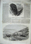 Original Old Antique Print 1863 Machynlleth Railway North Wales Talerddig Hills