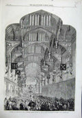 Old Antique Print 1863 Concert Great Hall Hampton Court Palace Distress 19th