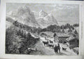 Original Old Antique Print 1863 View Rosenlaui Switzerland Trees Mountains Cows