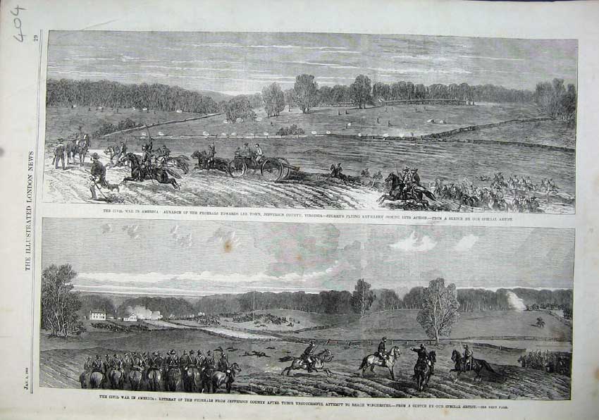 Original Old Antique Print Civil War America 1863 Jefferson County Horses Canon