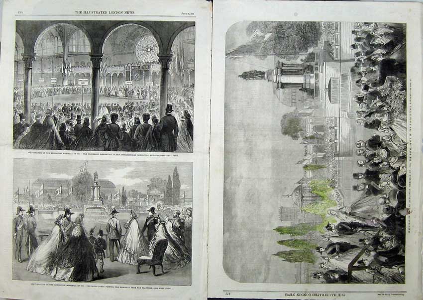 Antique Old Print 1863 Memorial Exhibition Royal Party Horticultural King 19th