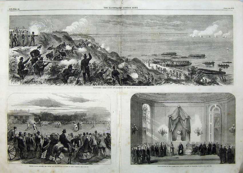 Old Antique Print 1863 Sham Fight Southend Cricket Sport Lord'S Albert 19th