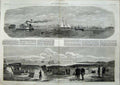 Old Antique Print War America 1863 Fort Johnson Ships Charleston Canon 19th