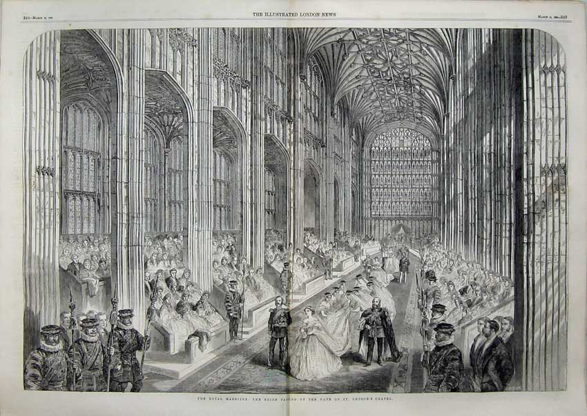 Old Antique Print Royal Marriage 1836 Bride Nave George'S Chapel Church 19th