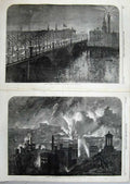 Old Antique Print 1863 London Bridge Illuminations Edinburgh Calton Hill 19th