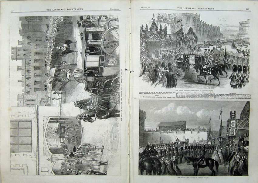 Old Antique Print 1863 Princess Castle Wedding St Georges Chapel Bridal 19th