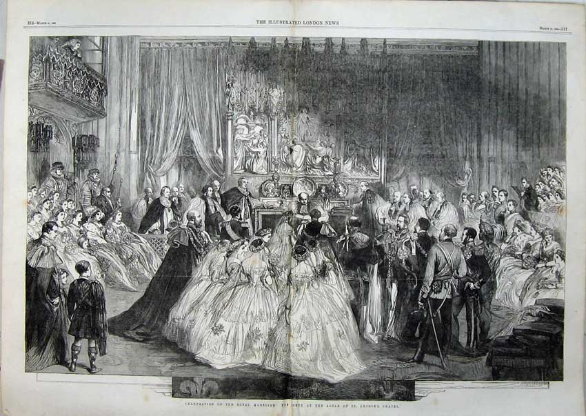 Old Antique Print 1863 Royal Wedding Scene Altar George'S Chapel Church 19th