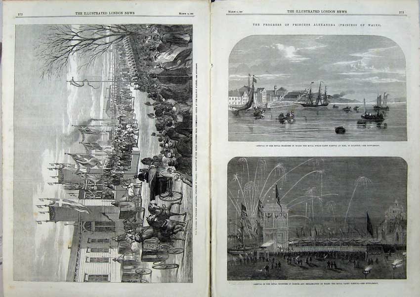 Old Antique Print 1863 Princess Alexandra Copenhagen Steam Yacht Sleswig 19th
