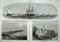 Antique Old Print 1863 Charleston Harbour Ships Madras Pier Poland Church 19th