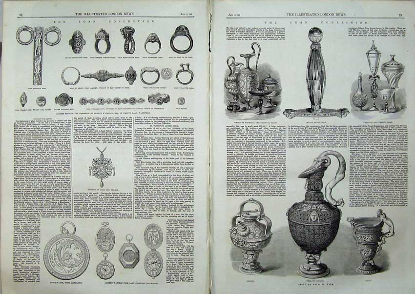 Original Old Antique Print 1863 Loan Ewer Glass Sword Watches Mary Scot 19th
