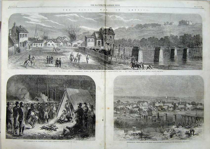 Original Old Antique Print 1863 War America Fredericksburg Civil War Camp 19th