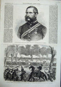 Original Old Antique Print 1863 War America General Hood Thomas Crawley Dragoon