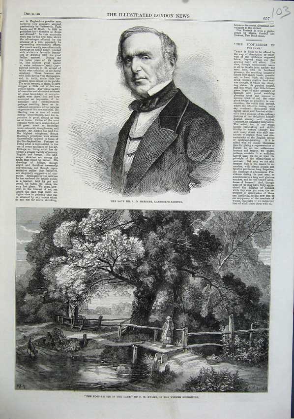 Original Old Antique Print Portrait Harding Painter 1863 Bridge Lake Hulme Art
