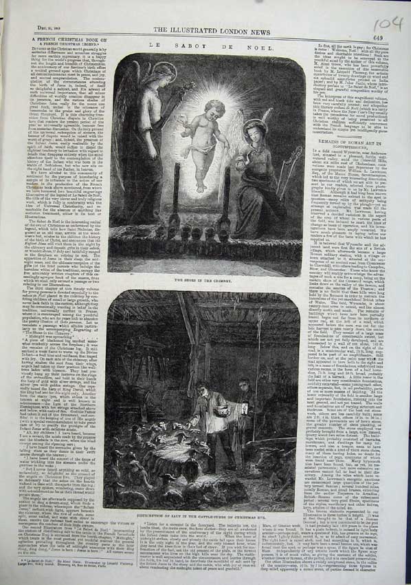 Old Antique Print 1863 Angel Shoe Chimney Salt Cattle Shed Sheep Fine Art 19th