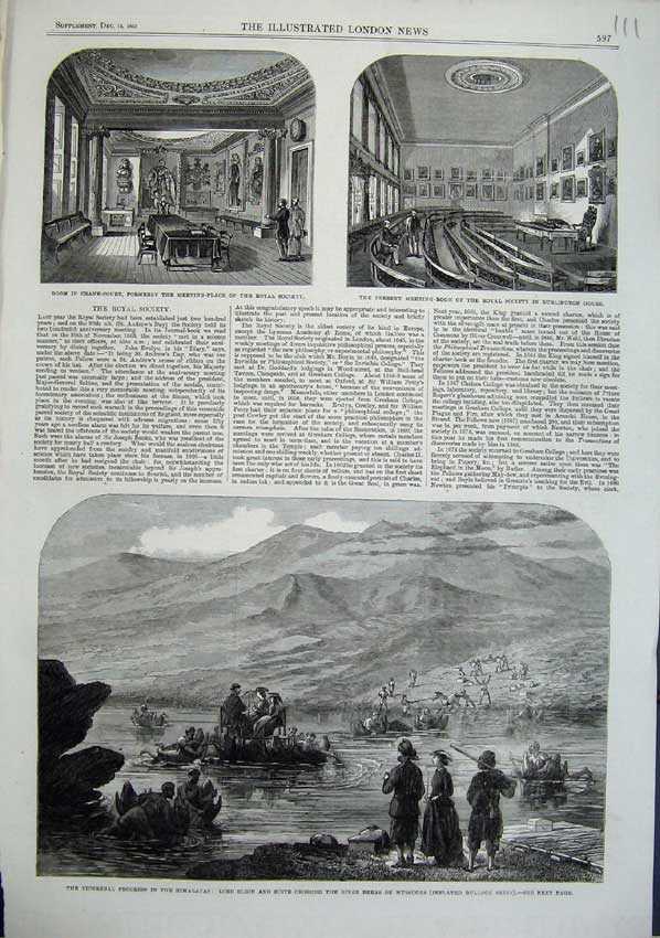 Old Antique Print 1863 Lord Elgin River Beeas Himalayas Burlington House 19th