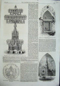 Original Old Antique Print 1863 Ancient Temple Crystal Candelabrum Arms Greece