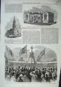Old Antique Print Archbishop Canterbury 1863 Hospital Birkenhead Church 19th