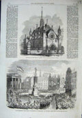 Old Antique Print Chapel Orphan Asylum Jubilee Amsterdam Dam Statue 1863 19th