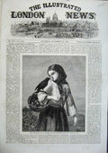 Old Antique Print Young Woman Fruit Bakset Black Bird Dobson Fine Art1863 19th