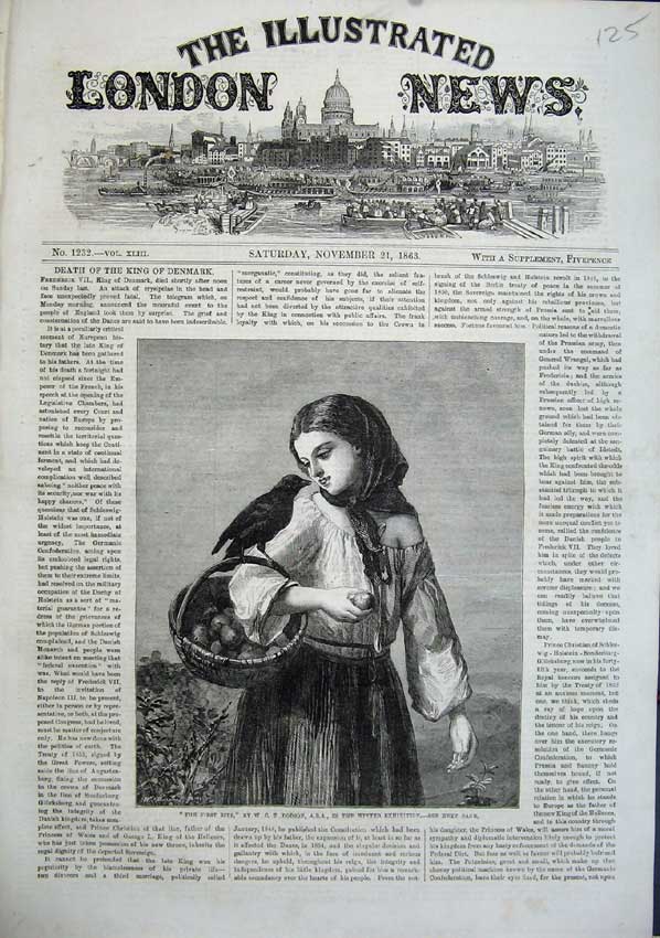 Old Antique Print Young Woman Fruit Bakset Black Bird Dobson Fine Art1863 19th