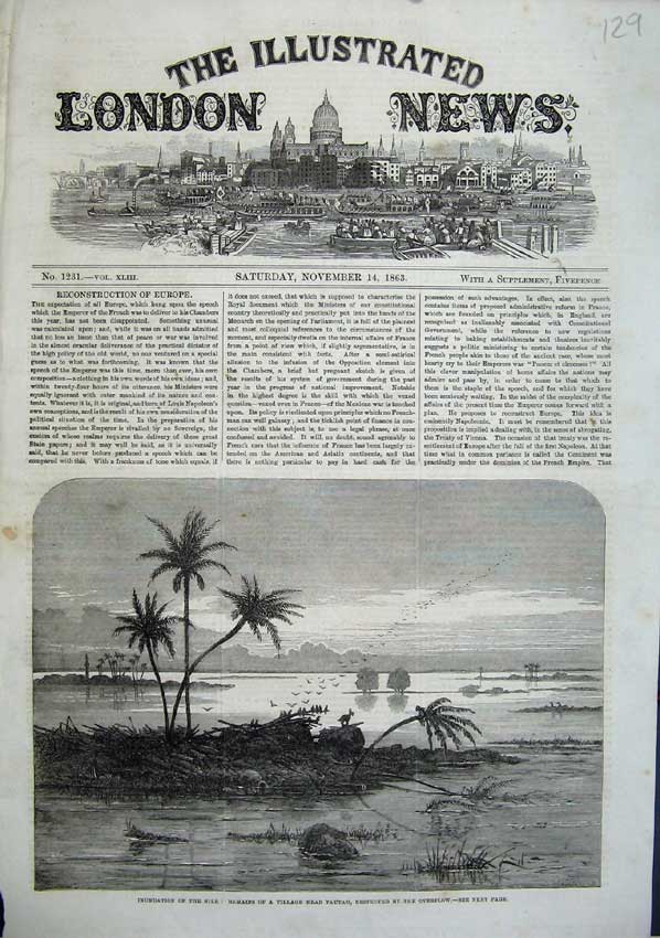 Old Antique Print 1863 River Nile Flood Remains Village Tautah Fine Art 19th