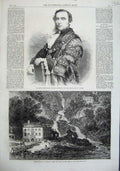 Old Antique Print 1863 William Lawrence Mayor Flood Village Lake Como Art 19th