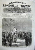 Old Antique Print 1863 Earl Grey Ripon Hull Statue Queen People Park Art 19th