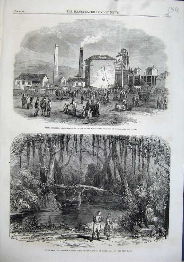 Old Antique Print 1863 Morfa Colliery Glamorganshire Opera Covent Garden 19th