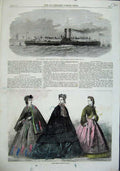 Original Old Antique Print Paris Fashion 1863 Liverpool Ferry Steamer Cheshire
