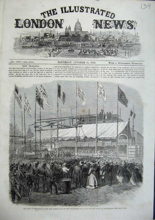 Original Old Antique Print 1863 Duke Newcastle Government School Art Nottingham