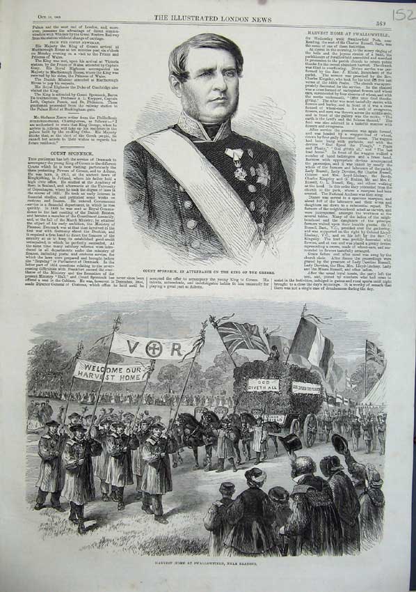 Original Old Antique Print 1863Count Sponneck Greeks Harvest Home Swallowfield