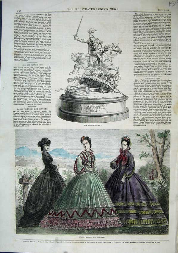 Original Old Antique Print Paris Fashion 1863 Doncaster Cup Horse Racing Sport