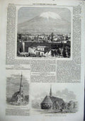 Old Antique Print 1863 Volcano Misti Peru Church Trinity Amwell Herford 19th