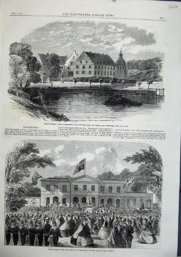 Old Antique Print 1863 Fortescue Memorial Exeter Kranichstein Louis Hesse 19th