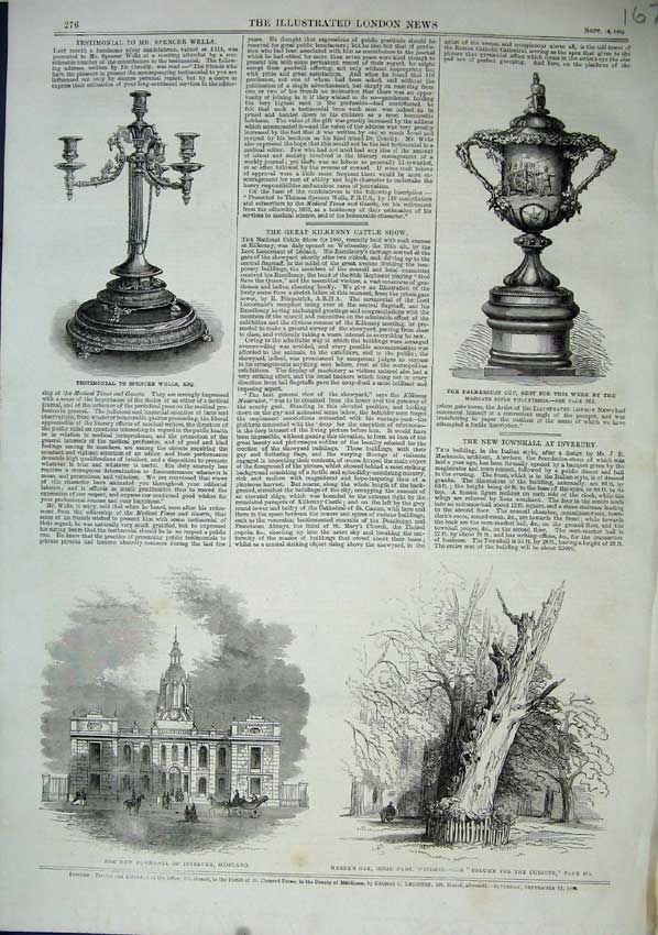 Old Antique Print 1863 Townhall Inverury Scotland Henre'S Oak Windsor Cup 19th