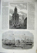 Original Old Antique Print 1863 Townhall Newcastle-On-Tyne Ship Wreck Baron Osy