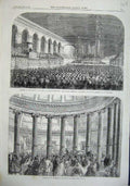 Old Antique Print 1863 Central Exchange Newcastle William Armstrong Hall 19th