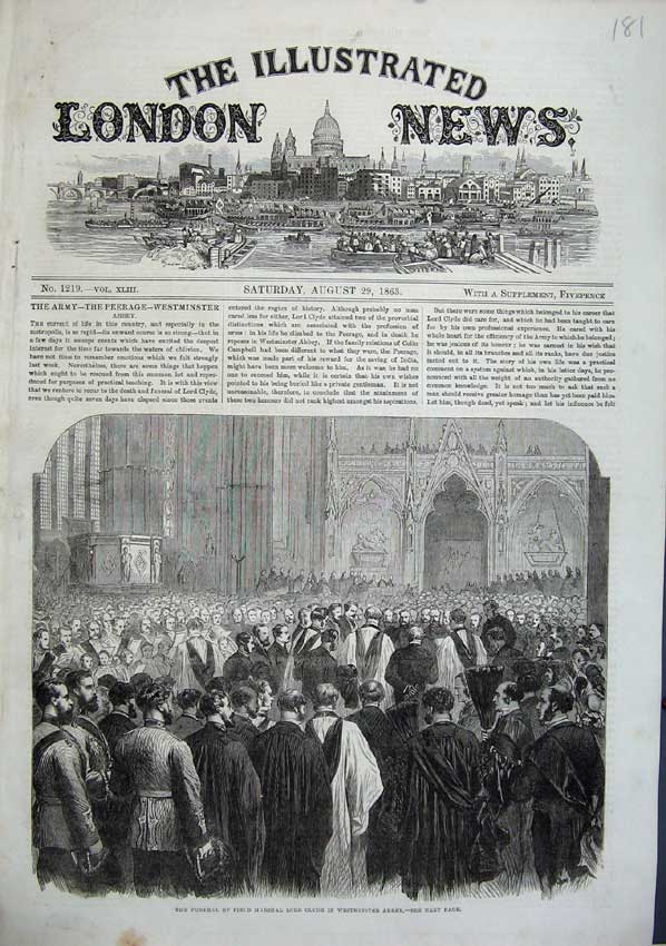 Old Antique Print 1863 Funeral Field Marshal Lord Clyne Westminster Art 19th