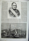Old Antique Print Sir Hugh Halkett 1863 Ship Loading Fruit Smyrna Boats 19th