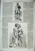Original Old Antique Print 1863 Statue Oliver Gsmith Marble Italy France Foley