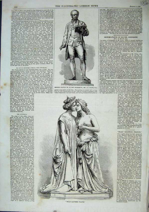 Original Old Antique Print 1863 Statue Oliver Gsmith Marble Italy France Foley