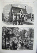 Original Old Antique Print 1863 Vaughan Library Harrow Garden Regent'S Park Art