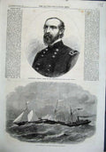 Original Old Antique Print 1863 Major General George Meade Iron Ship Connector