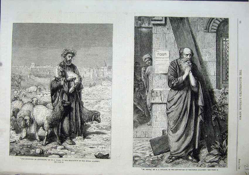 Old Antique Print 1863 Shepherd Jerusalem Sheep St Peter Gullick Fine Art 19th
