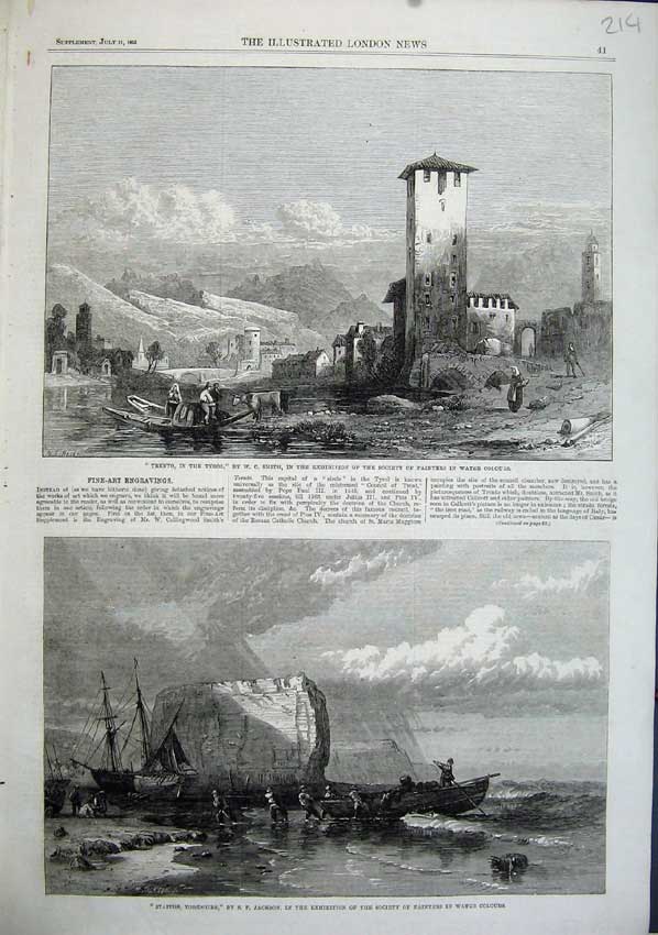 Old Antique Print 1863 Trento Tyrol Smith Staiths Yorkshire Jackson Art 19th