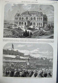 Old Antique Print 1863 Bathing Boulogne-Sur-Mer Monument Lord Herbert Lea 19th